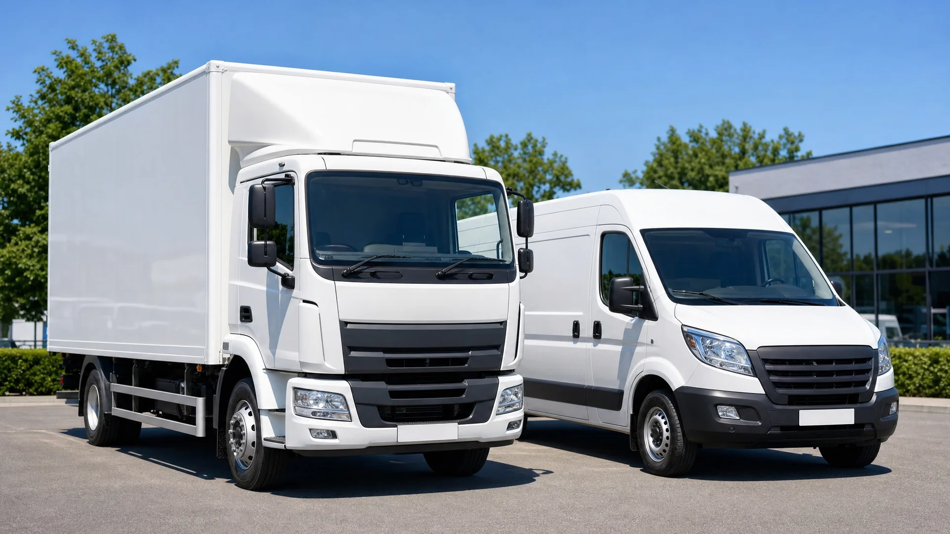 LKW und Transporter auf dem Hof eines Fahrzeughändlers